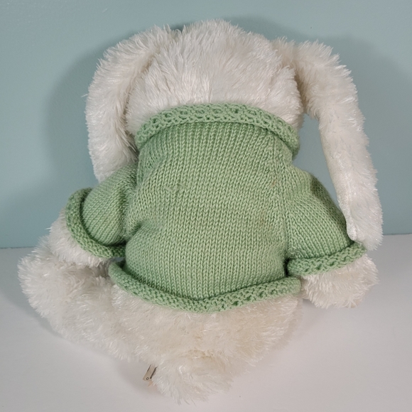 Dan Dee Collector's Choice White Easter Bunny Rabbit Green Sweater Pink Rose 12" - Picture 4 of 8